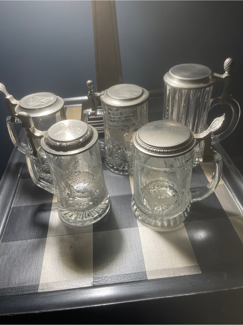 Lot of 5 Old Spice Nautical Glass Beer Steins - 12 Meter Racing Sloop Grand Turk